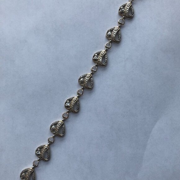 Designer signed DL .925 Sterling Silver Hearts & Love Link Bracelet - Picture 2 of 5